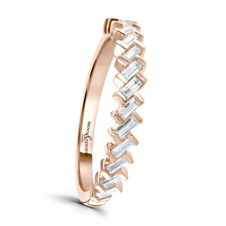 Rose Gold Baguette Cut Half Set Diamond Ring